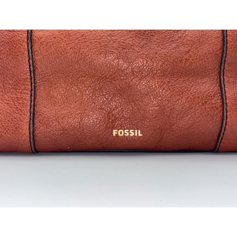 FOSSIL Satchel Brown Leather Handbag Bag‎ Black Suede Skylar RARE Brass Y2K